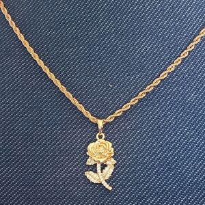 Rose Gold Rose Flower Pendant with Zirconia Crystals and 18" Chain New